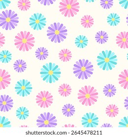 Seamless pattern of cartoon summer flowers. Simple modern abstract floral print design. Background nature.