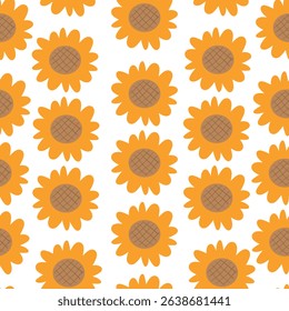 Seamless pattern cartoon sun flowers and leaves. cute botanical wallpaper and pattern for gift wrap paper