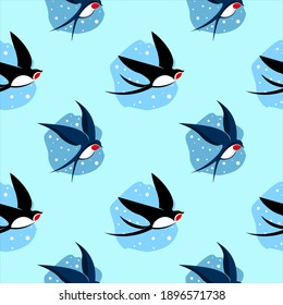 Seamless Pattern Cartoon Swallow Bird Flying Animal Vector Background Design 
