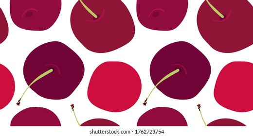 seamless pattern with cartoon sweet cherry and twigs on white background. cartoon flat design. fruit theme. for packaging, paper, fabric. print for clothes