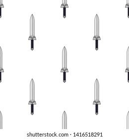 Seamless pattern with cartoon sword icons. Vector illustration for design, web, wrapping paper, fabric, wallpaper.