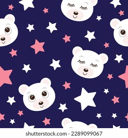Patrón sin foco con dibujos animados juguetes de oso de peluche, estrellas. Diseño de texturas para niños o día de San Valentín. Ilustración vectorial.