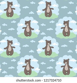 Seamless pattern with cartoon teddy bears. Kids wallpaper. 