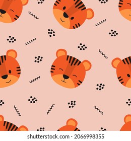 Seamless pattern with cartoon tiger faces.