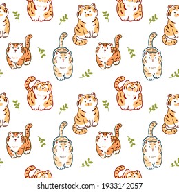 Seamless Pattern with Cartoon Tiger Illustration Design on White Background