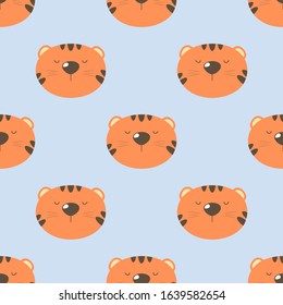 Seamless pattern with cartoon tigers. Vector with animal