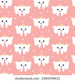 Seamless pattern with cartoon tooth fairy.