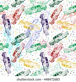 seamless pattern cartoon traditional old Cuban cars. Vector background. Design elements for poster. 