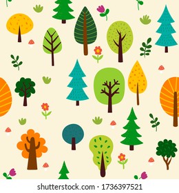 seamless pattern with cartoon trees