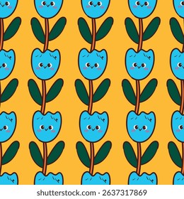 seamless pattern cartoon tulip flower character. cute botanical wallpaper and pattern for gift wrap paper