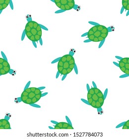 Seamless pattern of the cartoon turtleson white background