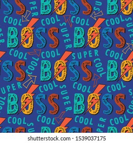 Seamless pattern with cartoon typography slogan boss doodle illustration. With illustration cool slogans. Vector graphic design for t shirt and other uses. – Vector illustration. 