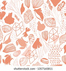 Seamless pattern with cartoon underwater plants and creatures.