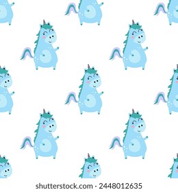 seamless pattern with cartoon unicorn, vector illustration, cute magic background, fantasy wallpaper