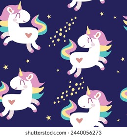 Seamless pattern with cartoon unicorns.