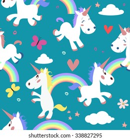 seamless pattern with cartoon unicorns