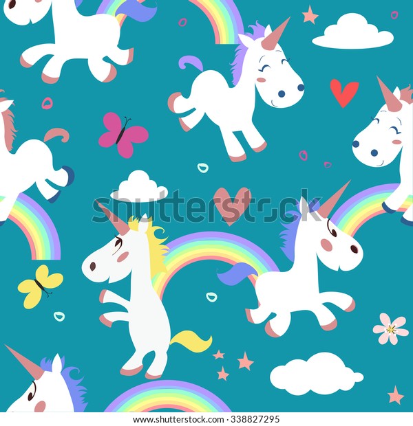 Seamless Pattern Cartoon Unicorns Stock Vector Royalty Free 338827295 Shutterstock 8503