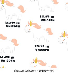 seamless pattern with cartoon unicorns. Magic. Colorful vector flat style for kids. Animals. hand drawing. baby design for fabric, print, wrapper