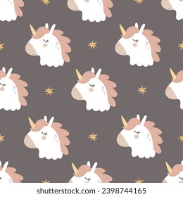 seamless pattern with cartoon unicorns. Magic. Colorful vector flat style for kids. Animals. hand drawing. baby design for fabric, print, wrapper
