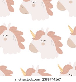 seamless pattern with cartoon unicorns. Magic. Colorful vector flat style for kids. Animals. hand drawing. baby design for fabric, print, wrapper
