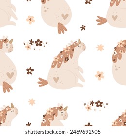 seamless pattern with cartoon unicorns. Magic. Colorful vector flat style for kids. Animals. hand drawing. baby design for fabric, print, wrapper	