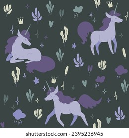 Seamless pattern cartoon unicorns. Textile, print