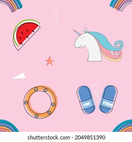 Patrón transparente con caricatura unicorn.verano elemento de fondo.Ilustración vectorial. 