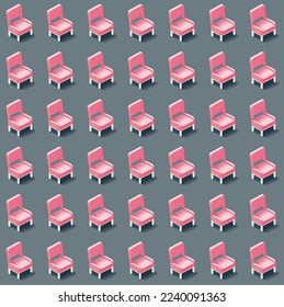 Seamless pattern of cartoon vector chairs in isometry