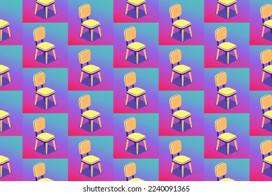 Patrón sin fisuras de sillas vectoriales de dibujos animados en isometría