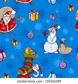 Seamless Pattern Cartoon Vector Illustration of Santa Claus and other Characters and Christmas Themes Design for Wrapper or Paper Pack