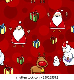 Seamless Pattern Cartoon Vector Illustration of Santa Claus and other Christmas Themes for Wrapper or Paper Pack and Design