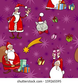 Seamless Pattern Cartoon Vector Illustration of Santa Claus and Christmas Themes for Wrapper or Paper Pack and Design