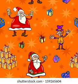 Seamless Pattern Cartoon Vector Illustration of Santa Claus and other Christmas Themes for Wrapper or Paper Pack and Design