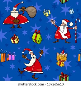 Seamless Pattern Cartoon Vector Illustration of Santa Claus and Christmas Characters and  Themes for Wrapper or Paper Pack