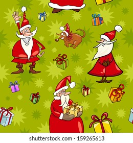 Seamless Pattern Cartoon Vector Illustration Design of Santa Claus and Christmas Characters and Themes for Wrapper or Paper Pack