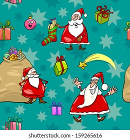 Seamless Pattern Cartoon Vector Illustration of Santa Claus and other Christmas Themes for Wrapper or Paper Pack