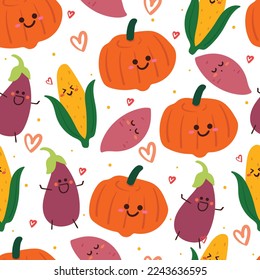 seamless pattern cartoon vegetable. cute food character for textile, gift wrap paper