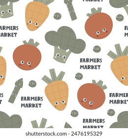 Seamless pattern with cartoon vegetables, decor elements. colorful vector. hand drawing, flat style. design for fabric, print, textile, wrapper

