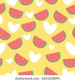 Caractere de melancia de desenho animado de padrão contínuo. Caráter de fruta bonito para crianças, têxtil, papel de embrulho de presente