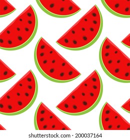 Seamless pattern with cartoon watermelon slices on white background. Endless print texture. Fabric design. Wallpaper - vector 
