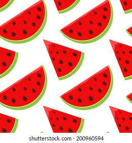 Seamless pattern with cartoon watermelon slices on white background. Endless print fruits texture. Fabric design. Wallpaper - vector 