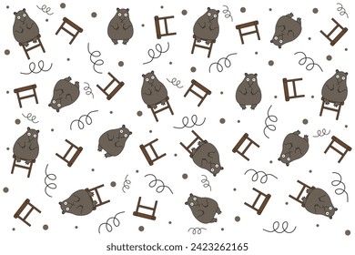 Nahtloses Muster mit Cartoon Weird Groundhog. Groundhog Day Design im trendigen Minimalismus Stil. Vektorgrafik kann T-Shirt Stoffbettwäsche bedruckt werden. EPS10 Bearbeitbarer Hub