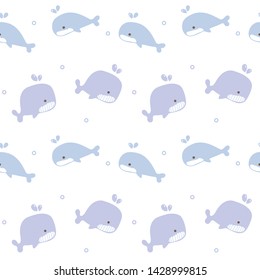 Seamless Pattern with Cartoon Whale Design on White Background