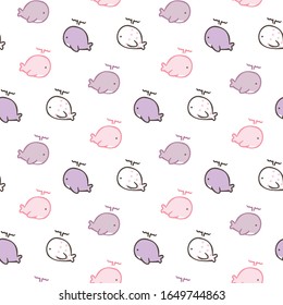 Nahtlose Muster von Cartoon Whale Design auf weißem Hintergrund