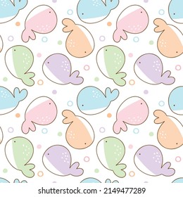 Seamless Pattern with Cartoon Whale Design on White Background