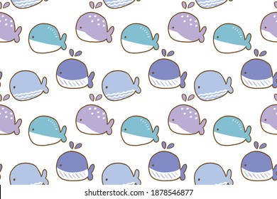 Patrón sin inconvenientes con caricatura Diseño de ilustración de ballenas en fondo blanco