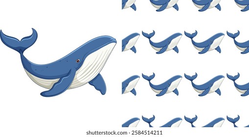 Seamless pattern of cartoon whales swimming together