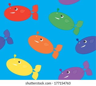Seamless pattern with cartoon whales, vector illustration