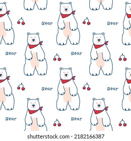 Seamless Pattern with Cartoon White Bear Design on White Background
