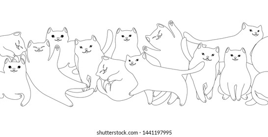 Seamless pattern with cartoon white cats. Cute pets stylized background.